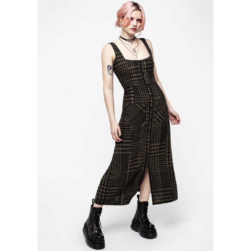 Disturbia Green Check Midi Sleeveless Dress